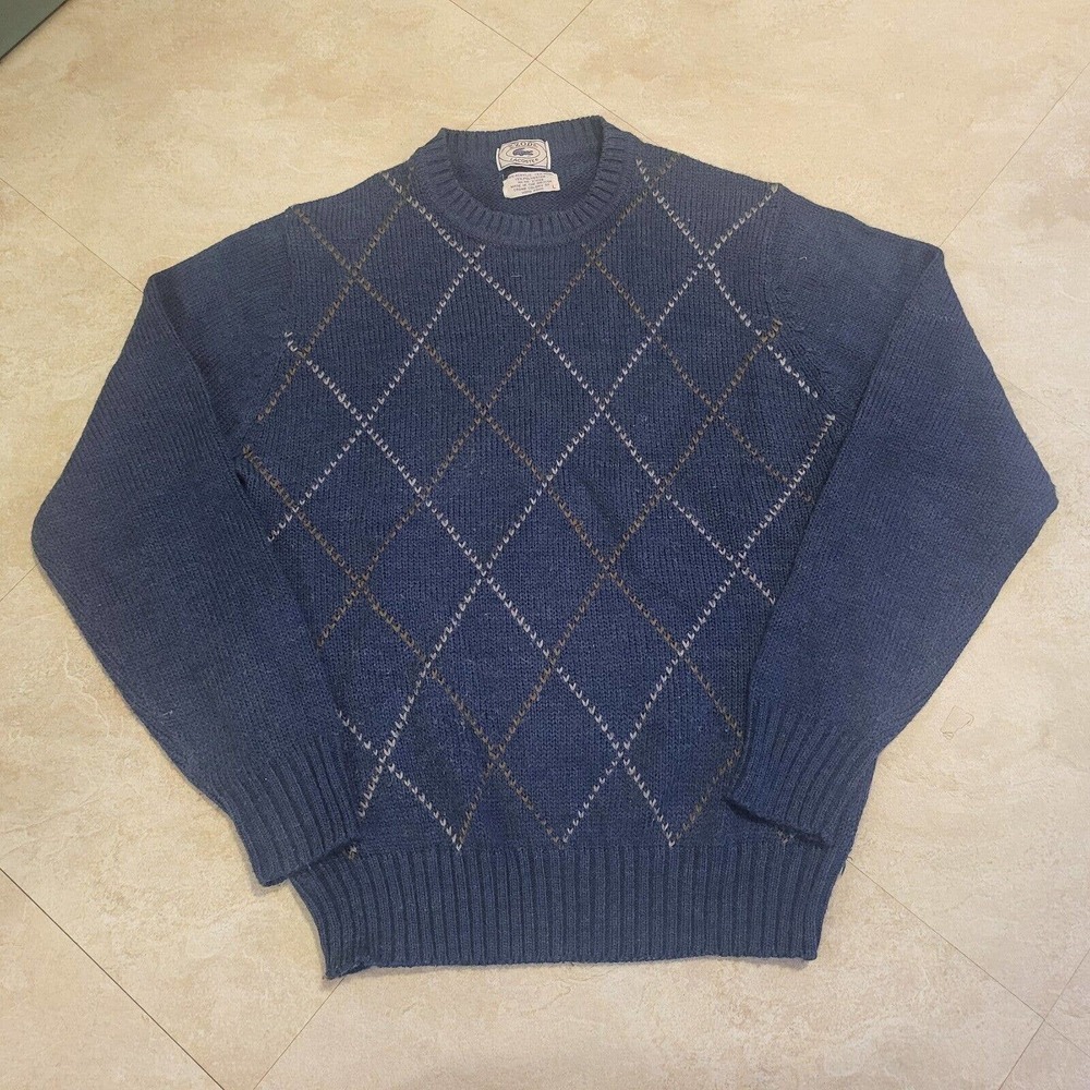 VTG IZod Lacoste‎ Blue Knit Mens Size L Large Crewneck Sweater British Made